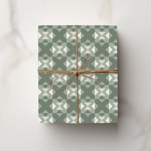 Wrapping Paper| Bedroom Quilt Pattern | Sage Green