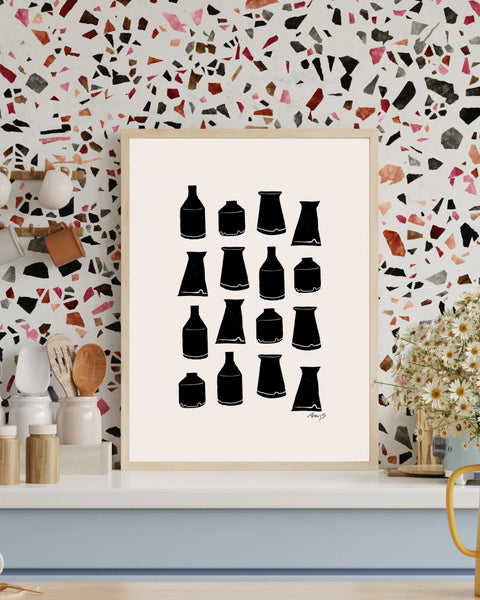 Framed Hand-Blocked Vase Print Soft Pink | Wall Art