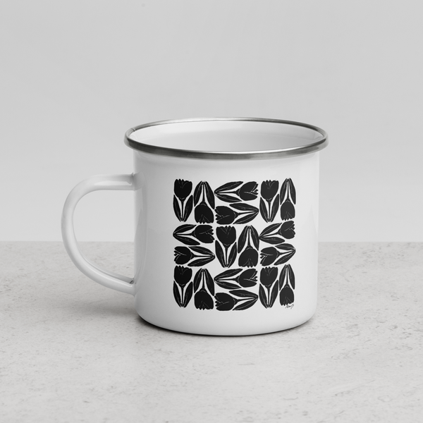 Enamel Mug | Tulip Tile Print Black