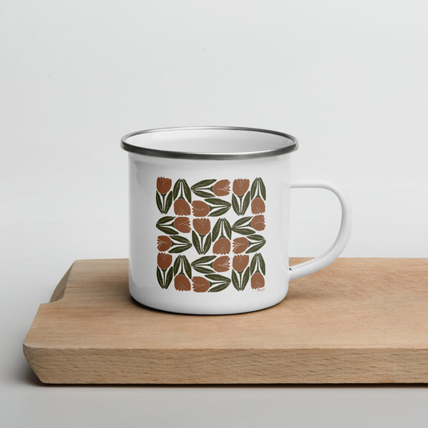 Enamel Mug | Tulip Tile Print Terracotta