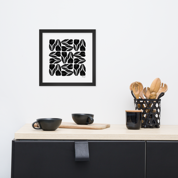 Framed Hand-Blocked Tulip Print Black & White | Wall Art