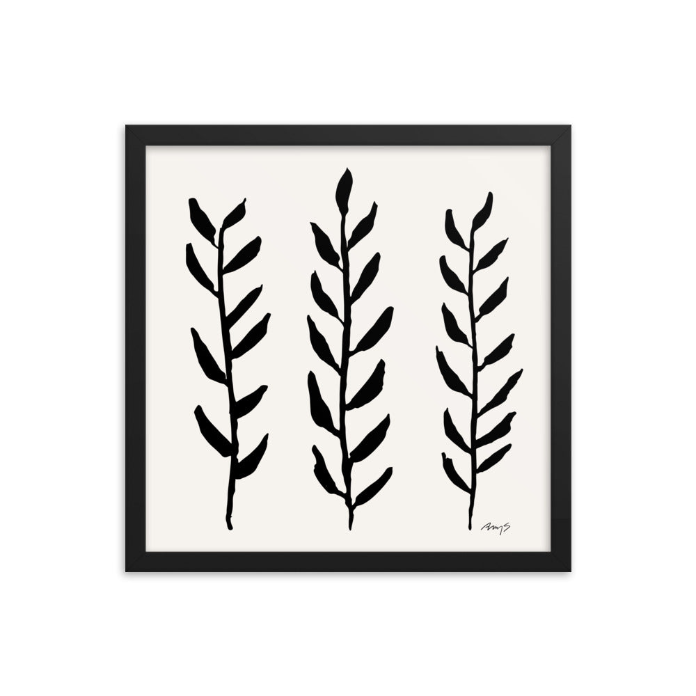 Framed Watercolor Branches Black & White | Wall Art