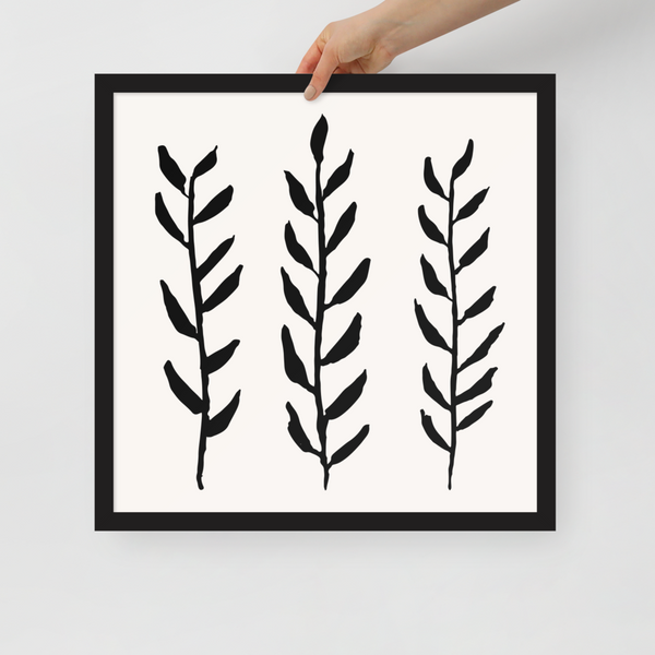 Framed Watercolor Branches Black & White | Wall Art