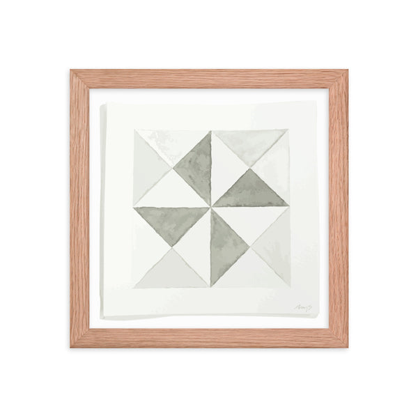 Framed Watercolor Pinwheel Quilt Block | Wall Art