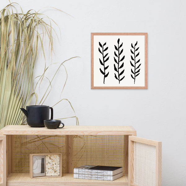 Framed Watercolor Branches Black & White | Wall Art