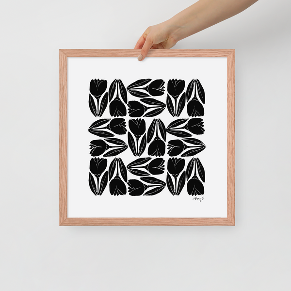 Framed Hand-Blocked Tulip Print Black & White | Wall Art