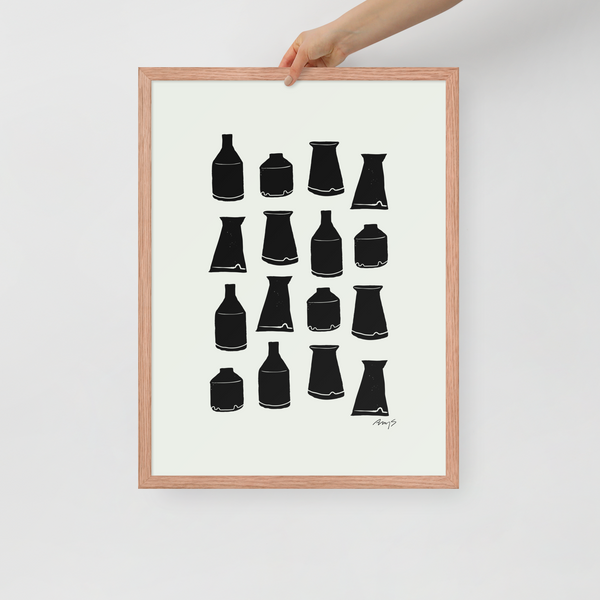 Framed Hand-Blocked Vase Print Soft Blue | Wall Art