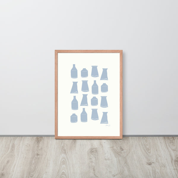 Framed Hand-Blocked Vase in Blue & White | Wall Art