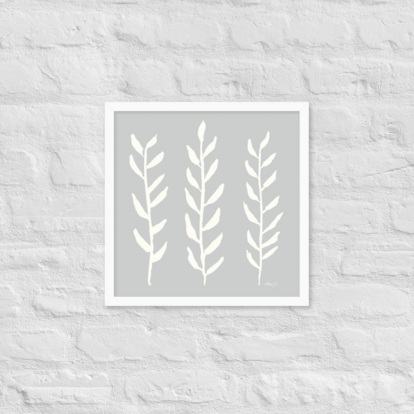 Framed Watercolor Branches Grey & White | Wall Art