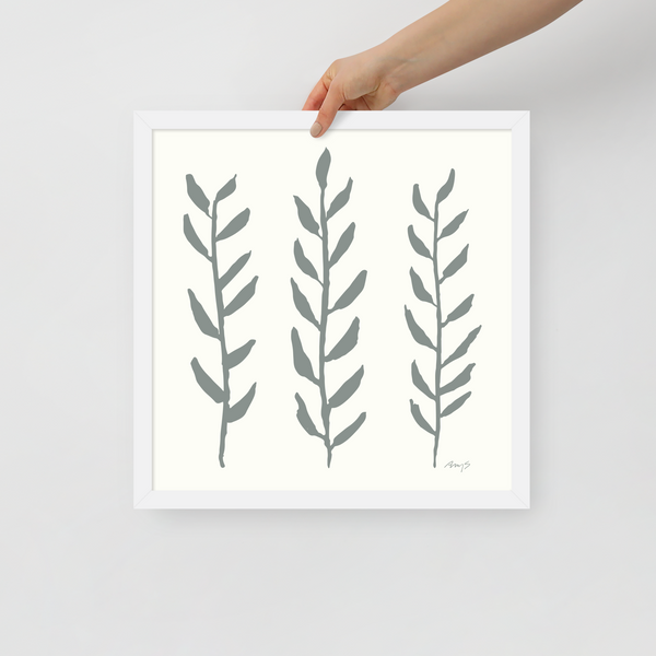 Framed Watercolor Branches Teal & White | Wall Art