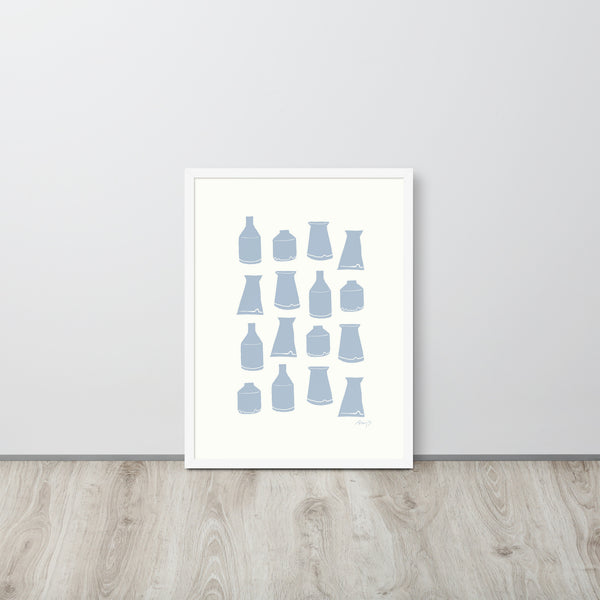 Framed Hand-Blocked Vase in Blue & White | Wall Art