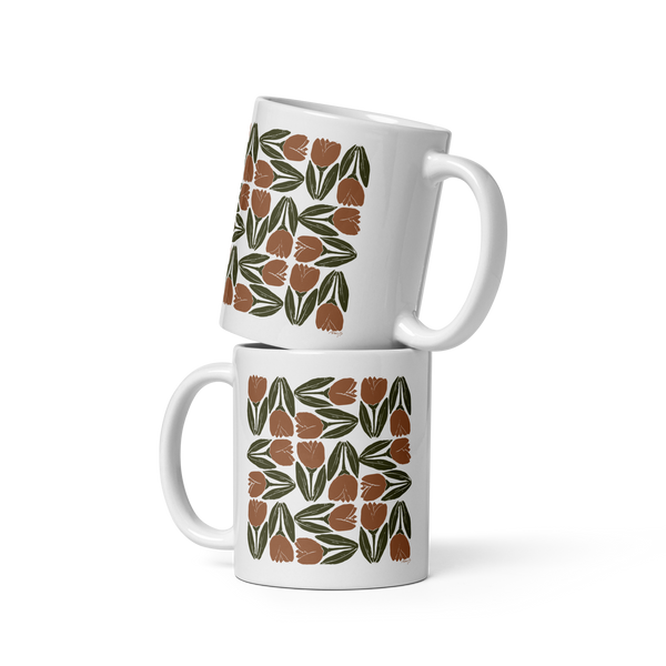 Ceramic Coffee Cup | Tulip Tile Print in Terra Cotta